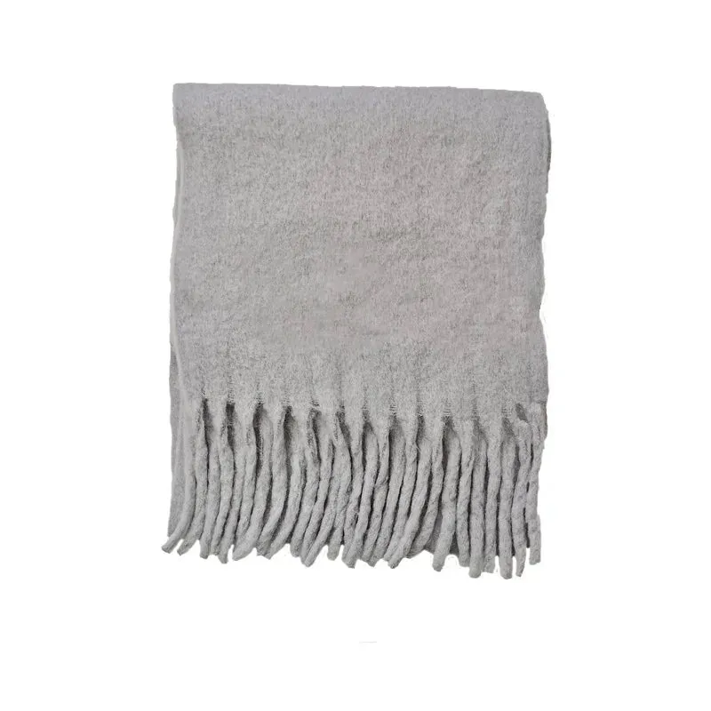 Soft Mohair Women Fashion Simple Thick Warm Braid Tassel Long Muffler Scarf