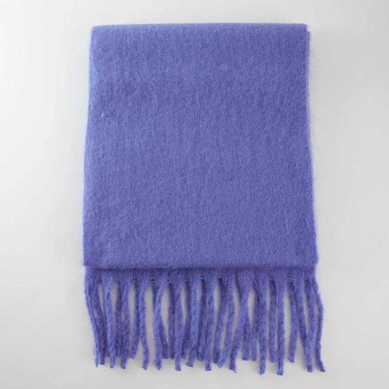 Soft Mohair Women Fashion Simple Thick Warm Braid Tassel Long Muffler Scarf
