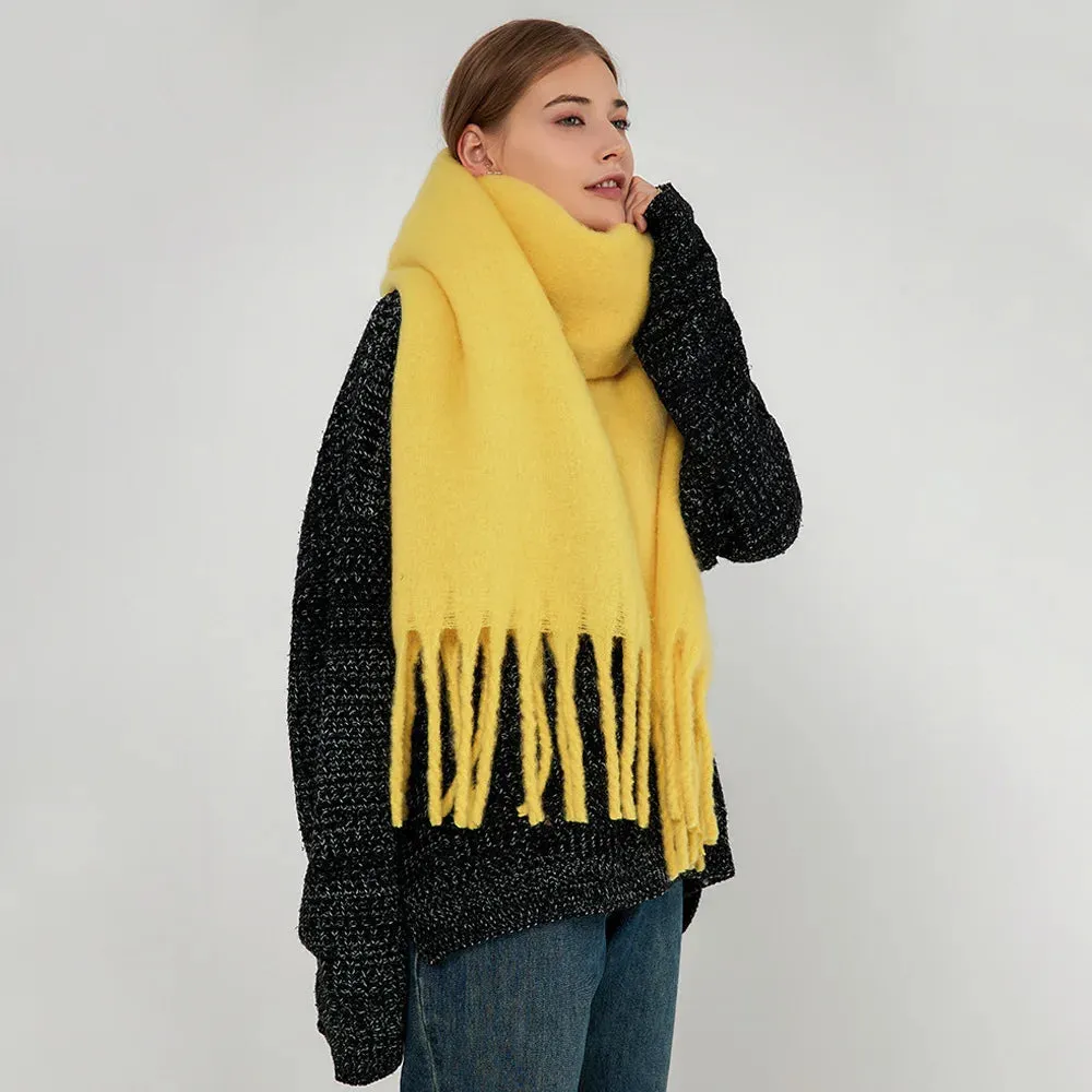 Soft Mohair Women Fashion Simple Thick Warm Braid Tassel Long Muffler Scarf