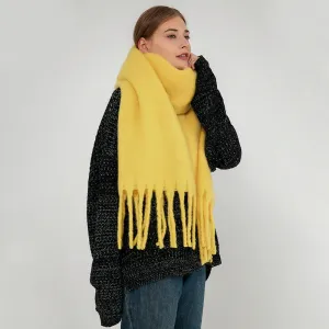 Soft Mohair Women Fashion Simple Thick Warm Braid Tassel Long Muffler Scarf