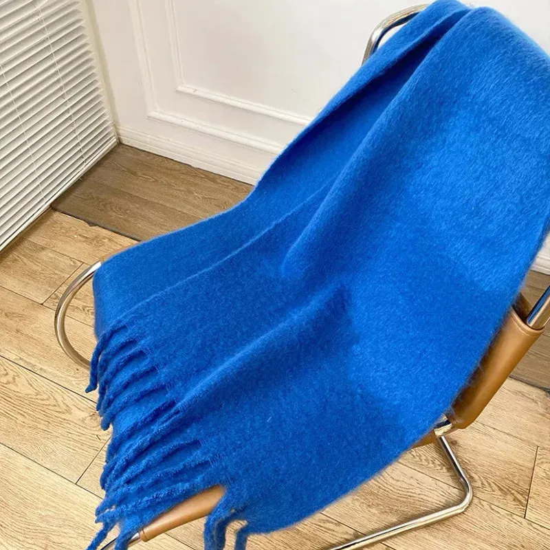 Soft Mohair Women Fashion Simple Thick Warm Braid Tassel Long Muffler Scarf