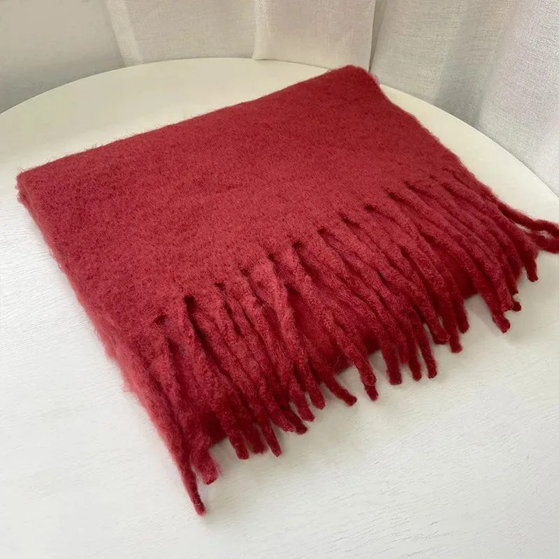Soft Mohair Women Fashion Simple Thick Warm Braid Tassel Long Muffler Scarf