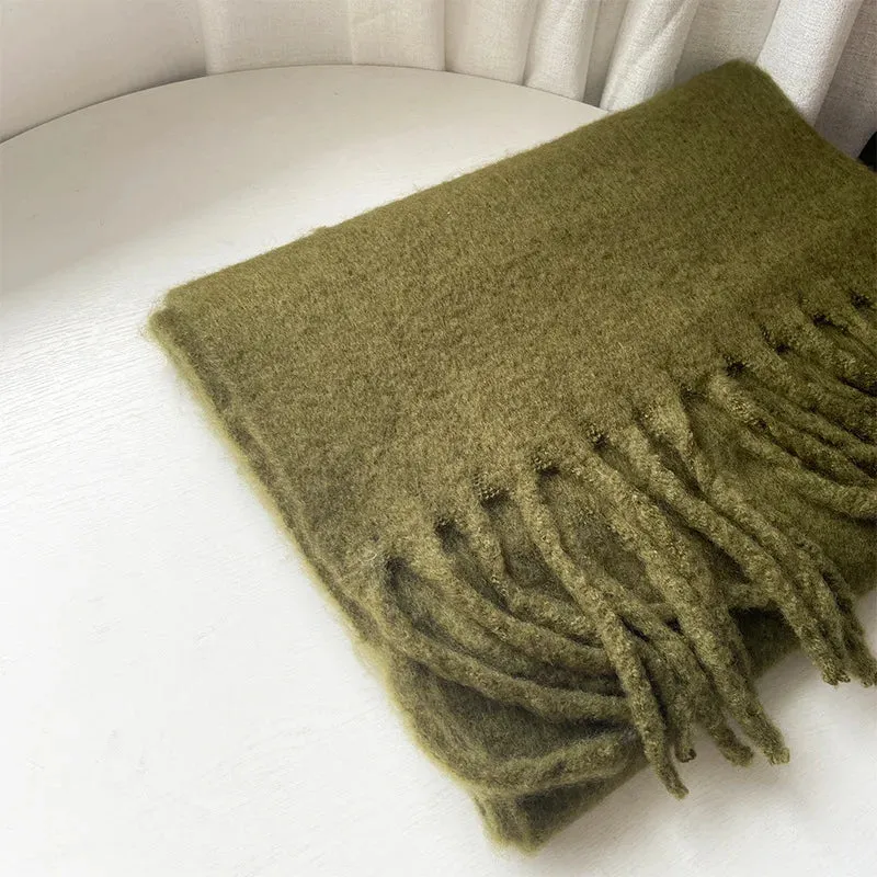 Soft Mohair Women Fashion Simple Thick Warm Braid Tassel Long Muffler Scarf