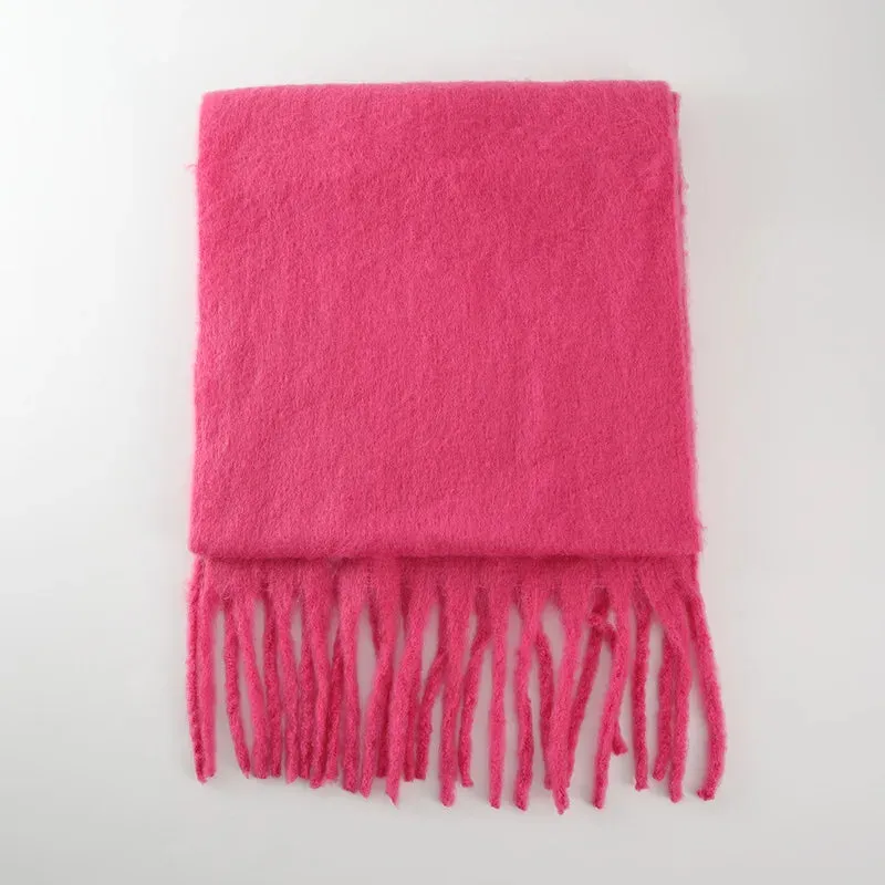 Soft Mohair Women Fashion Simple Thick Warm Braid Tassel Long Muffler Scarf