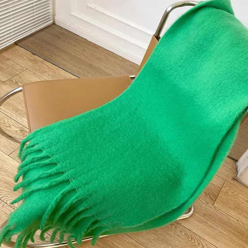 Soft Mohair Women Fashion Simple Thick Warm Braid Tassel Long Muffler Scarf