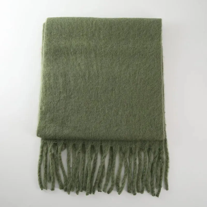 Soft Mohair Women Fashion Simple Thick Warm Braid Tassel Long Muffler Scarf