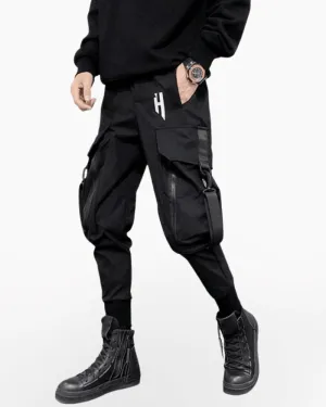 Street Style Techwear Black Slim Fit Cargo Pants