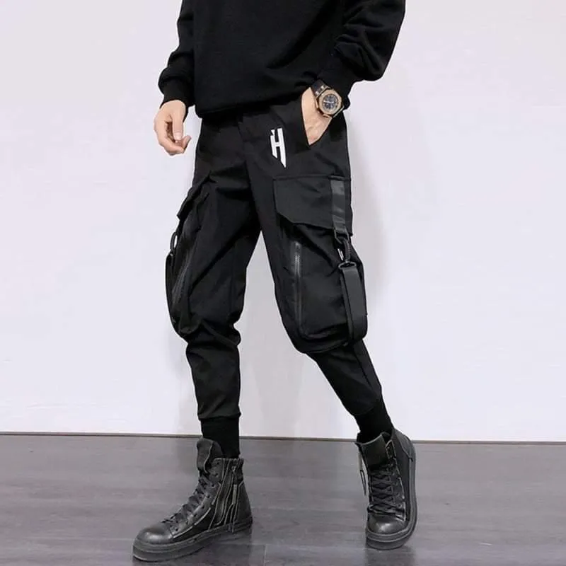 Street Style Techwear Black Slim Fit Cargo Pants