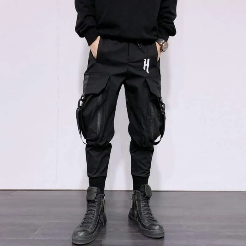 Street Style Techwear Black Slim Fit Cargo Pants
