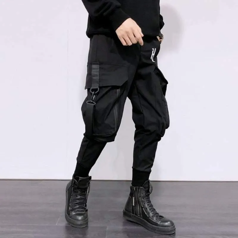 Street Style Techwear Black Slim Fit Cargo Pants