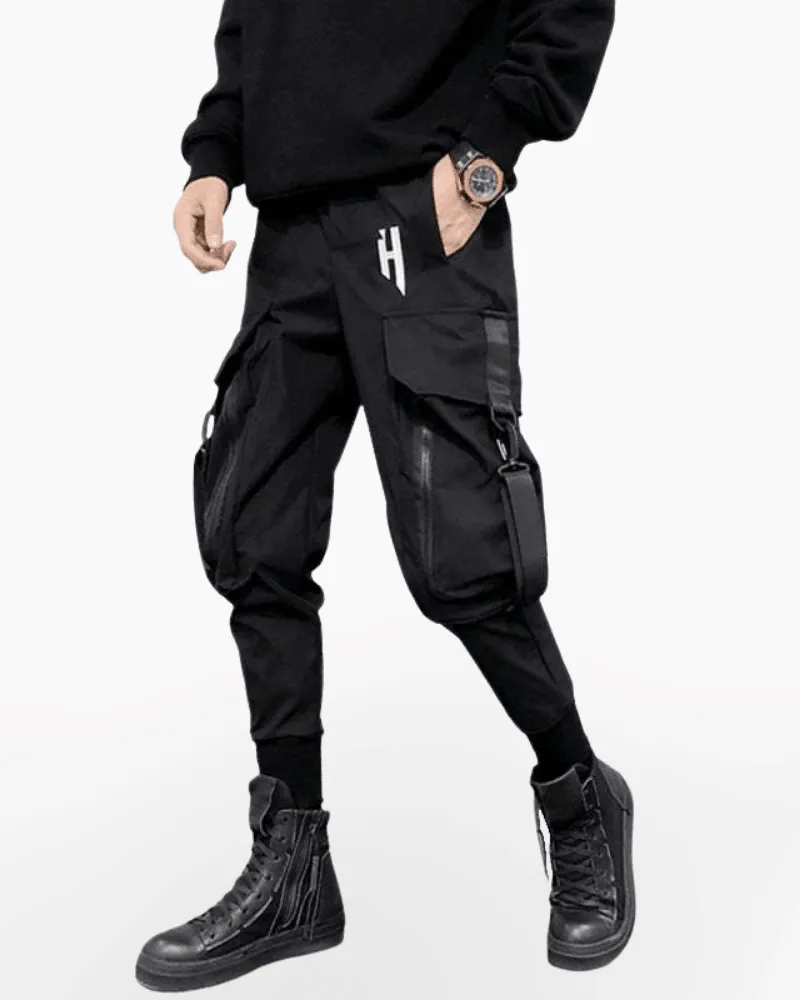 Street Style Techwear Black Slim Fit Cargo Pants