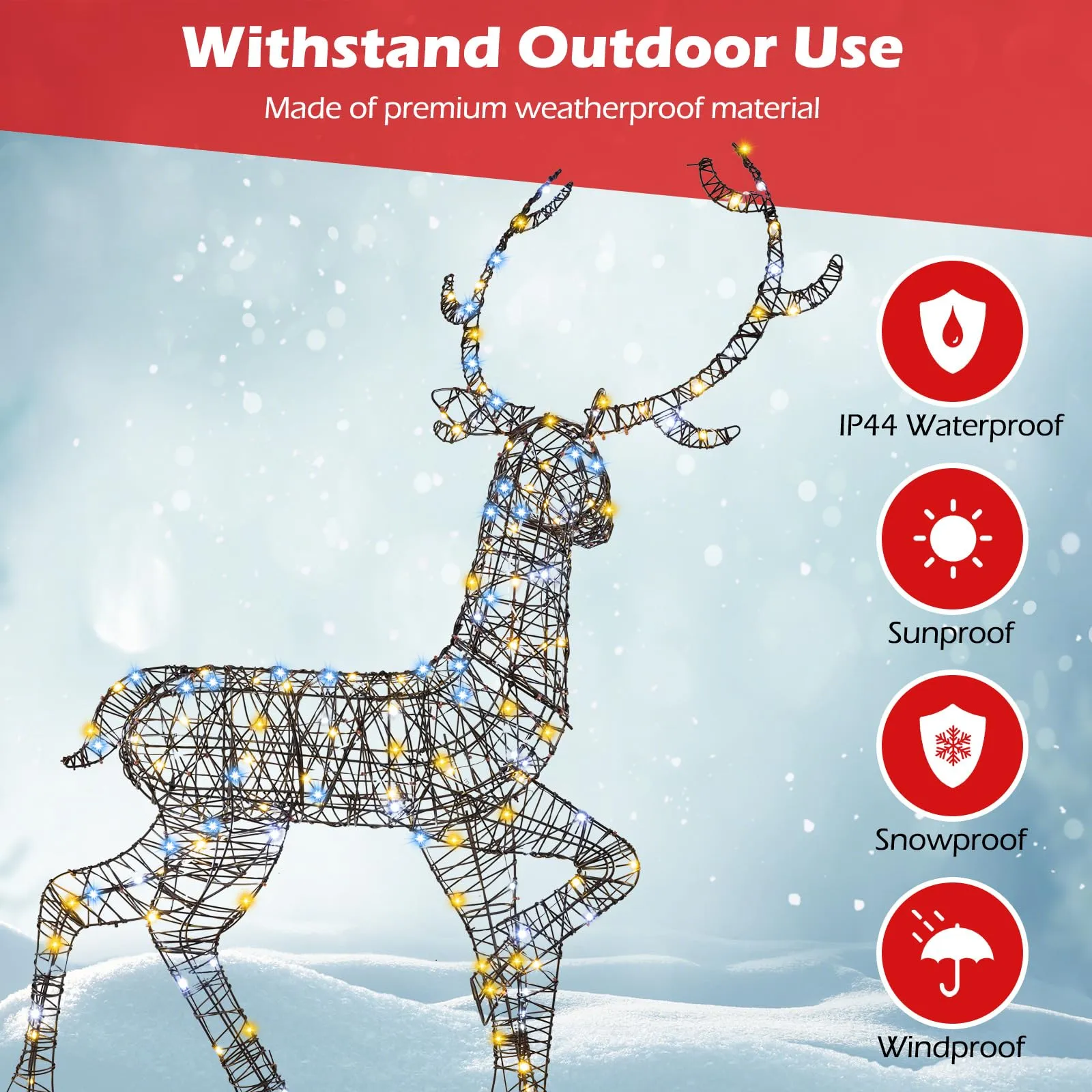 Tangkula 4.6 FT Christmas 3D Lighted Reindeer, Pre-Lit Rattan Buck with Large Antlers & 170 LED Lights
