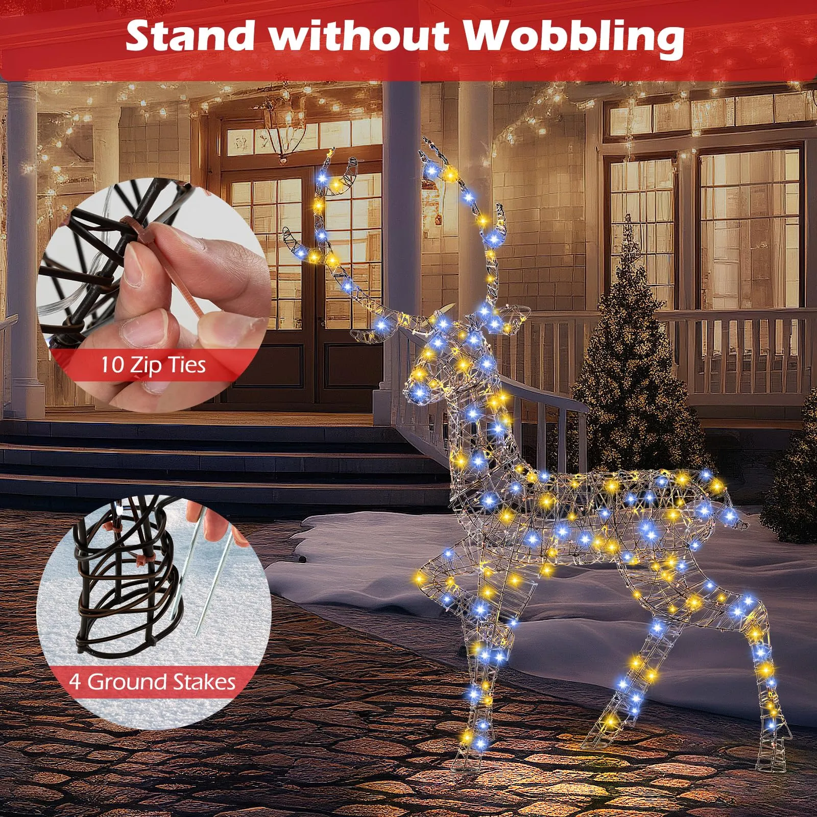 Tangkula 4.6 FT Christmas 3D Lighted Reindeer, Pre-Lit Rattan Buck with Large Antlers & 170 LED Lights