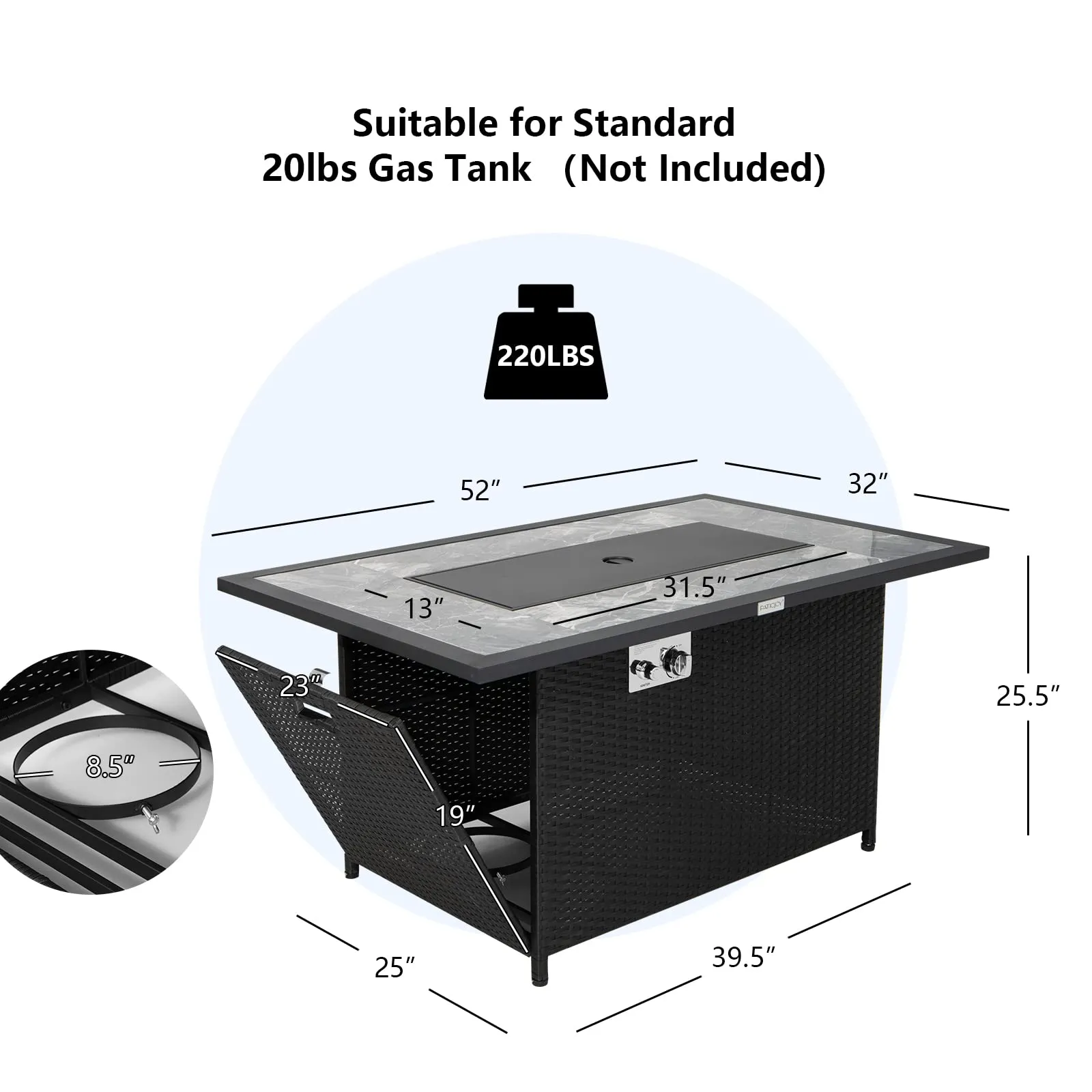 Tangkula 52 Inches Wicker Patio Propane Fire Pit Table, Patiojoy 50,000 BTU