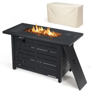 Tangkula Outdoor 60,000 BTU Fire Pit Table, Patiojoy 42 Inch Rectangular Propane Gas Fire Table with Solid Steel Frame, Electric Ignition