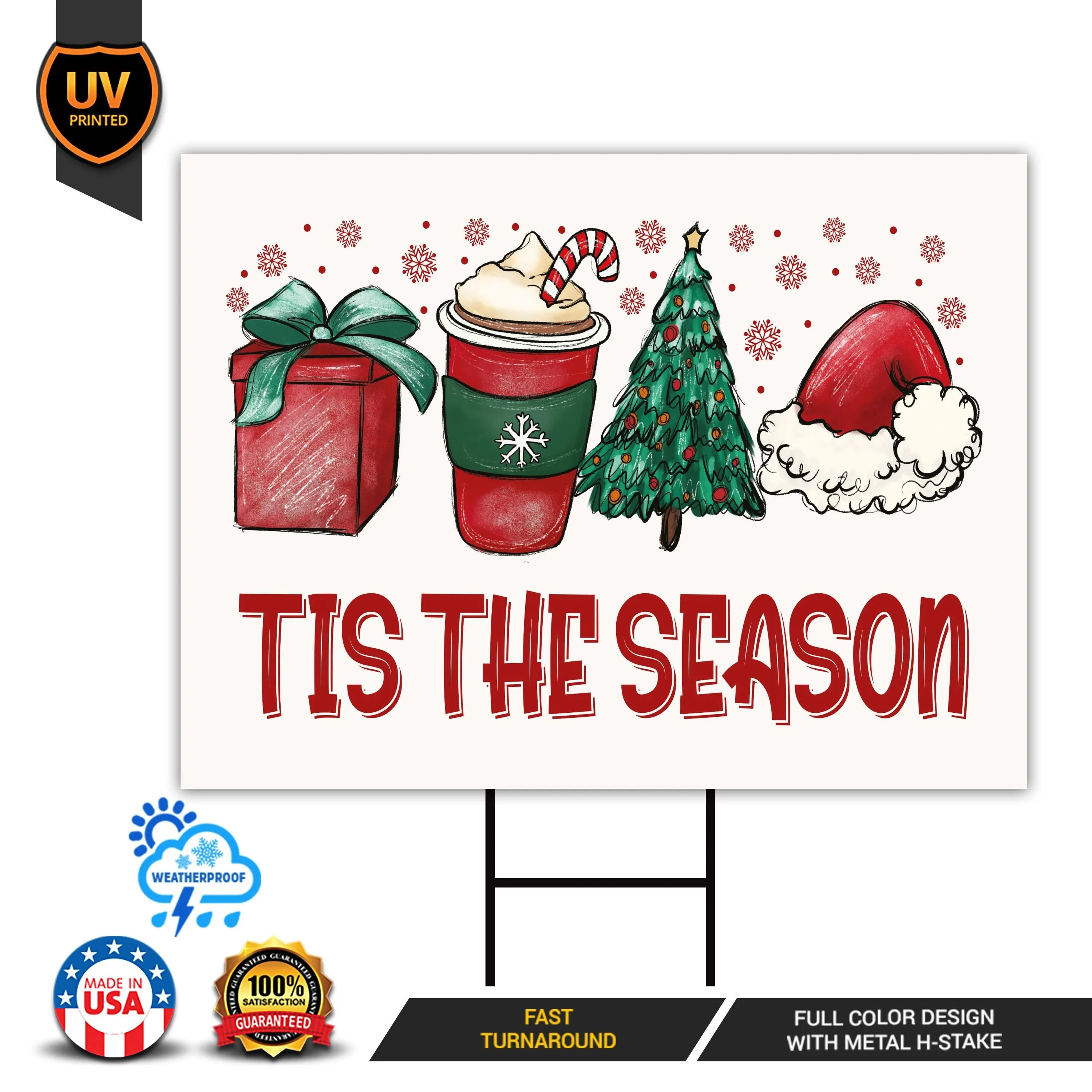 Tis The Season Yard Sign - Coroplast Christmas Lawn Sign, Holiday, Winter,  Xmas Tree, Merry Christmas Welcome Yard Sign with Metal H-Stake
