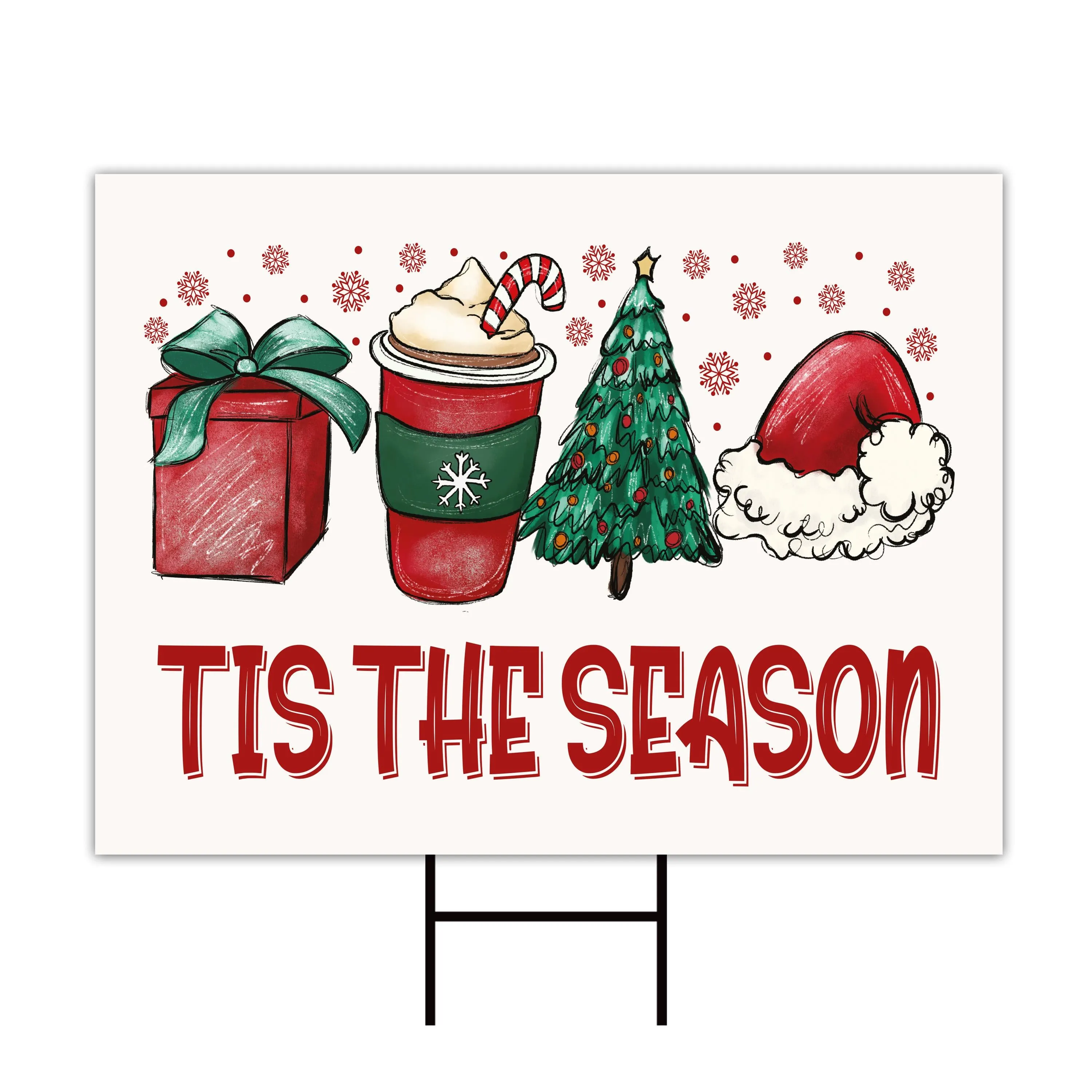 Tis The Season Yard Sign - Coroplast Christmas Lawn Sign, Holiday, Winter,  Xmas Tree, Merry Christmas Welcome Yard Sign with Metal H-Stake