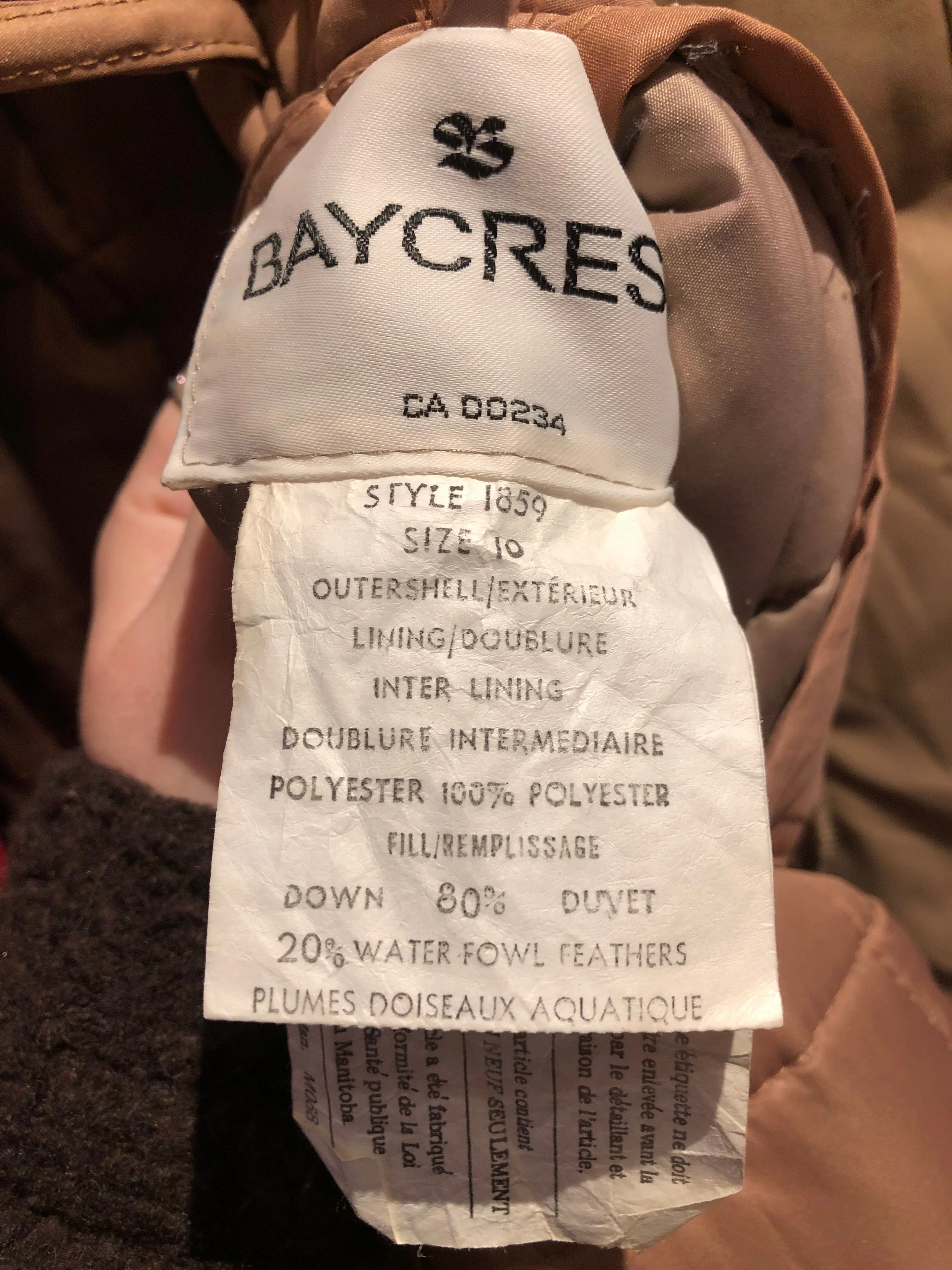 Vintage 80’s Baycrest Pink Down-Filled Coat, Made in Canada, Size 10