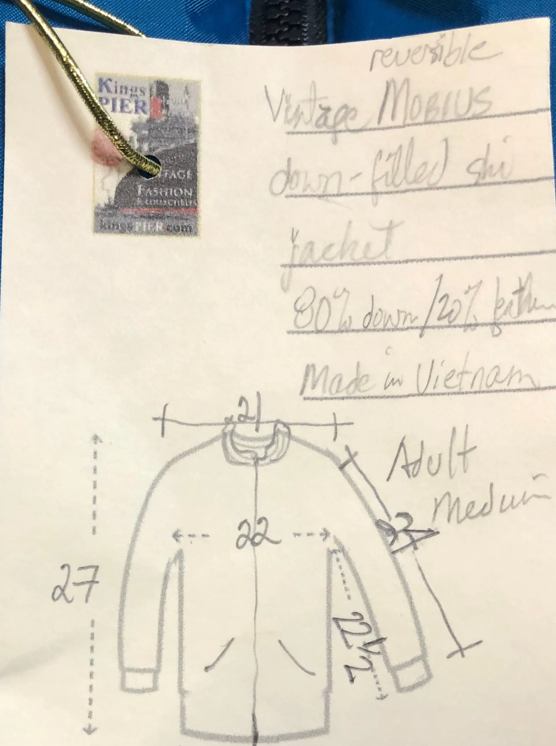 Vintage Mobius Reversible Down Filled Ski Jacket