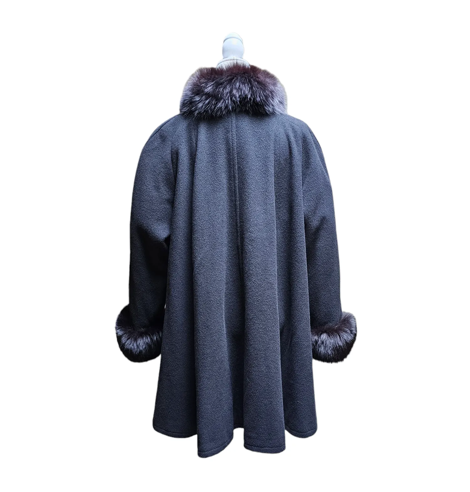 Vintage Nina Ricci Only at Bloomingdale's Cashmere Wool Swing Coat Fur Trim L/XL