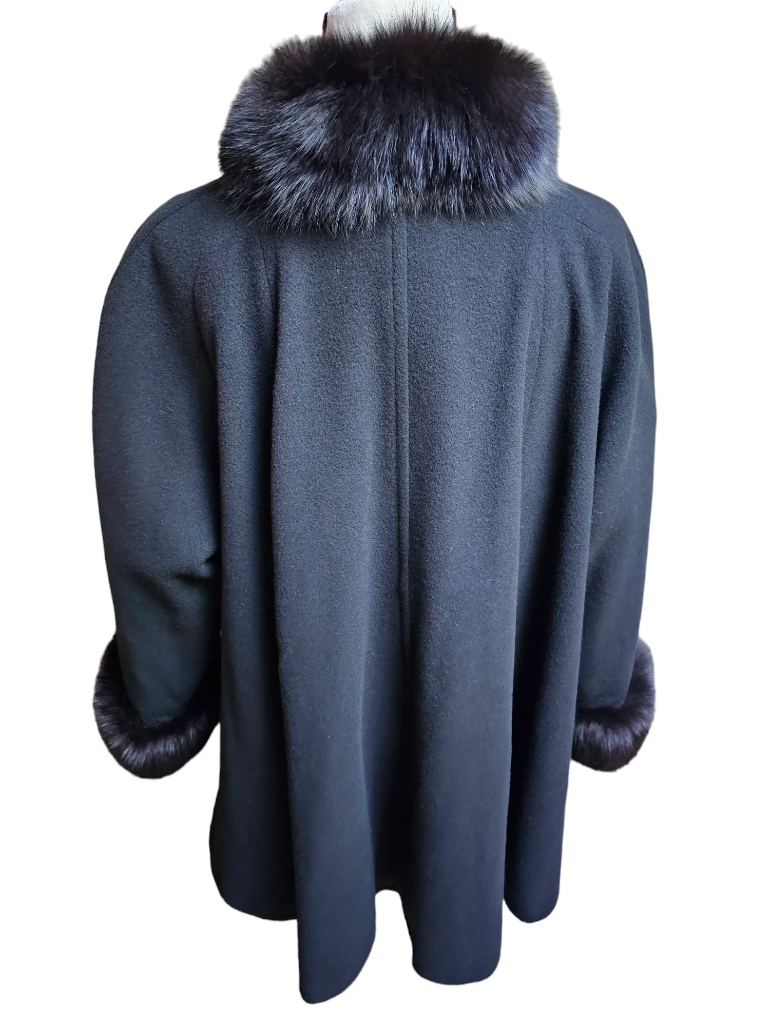 Vintage Nina Ricci Only at Bloomingdale's Cashmere Wool Swing Coat Fur Trim L/XL