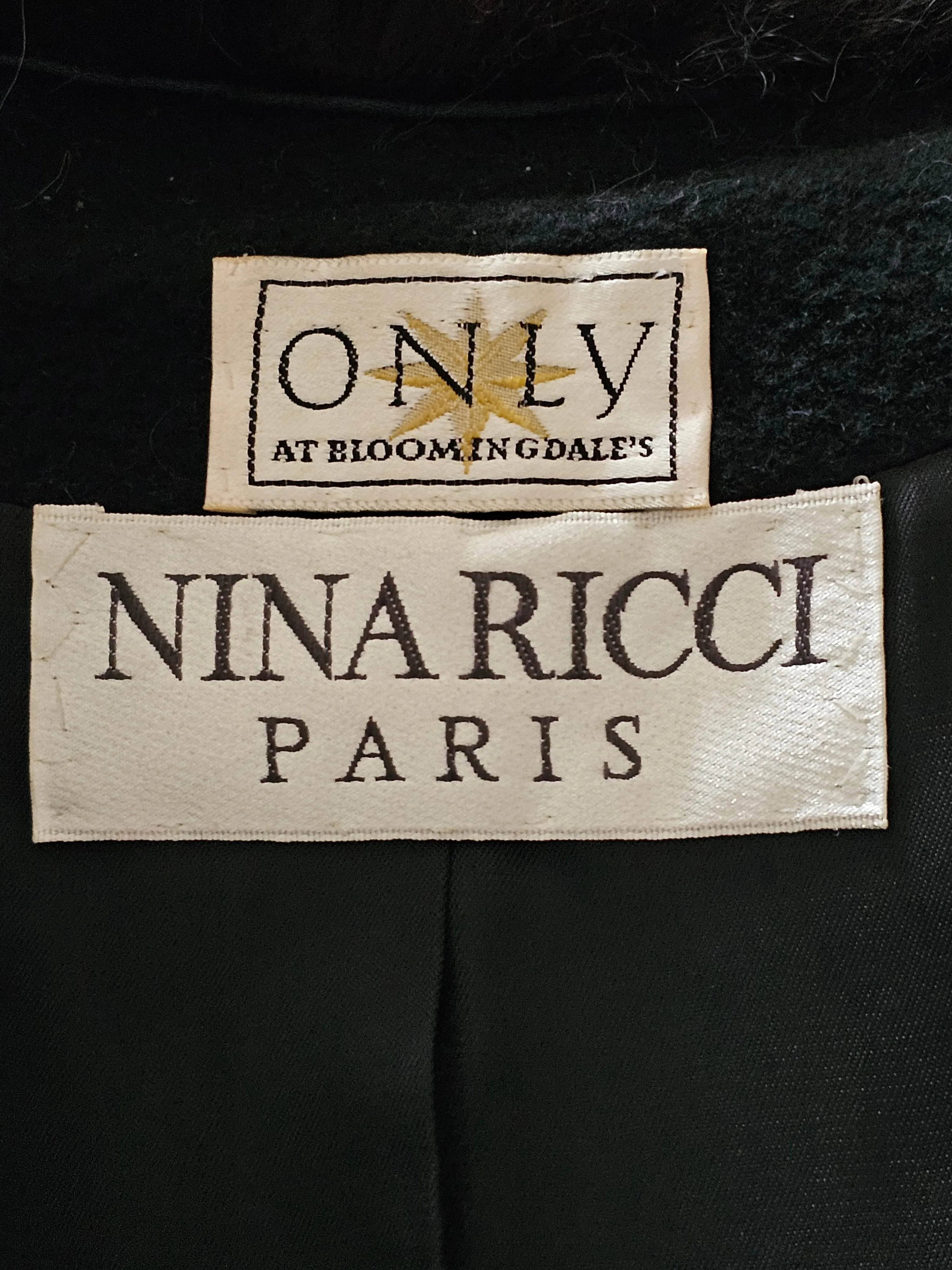 Vintage Nina Ricci Only at Bloomingdale's Cashmere Wool Swing Coat Fur Trim L/XL