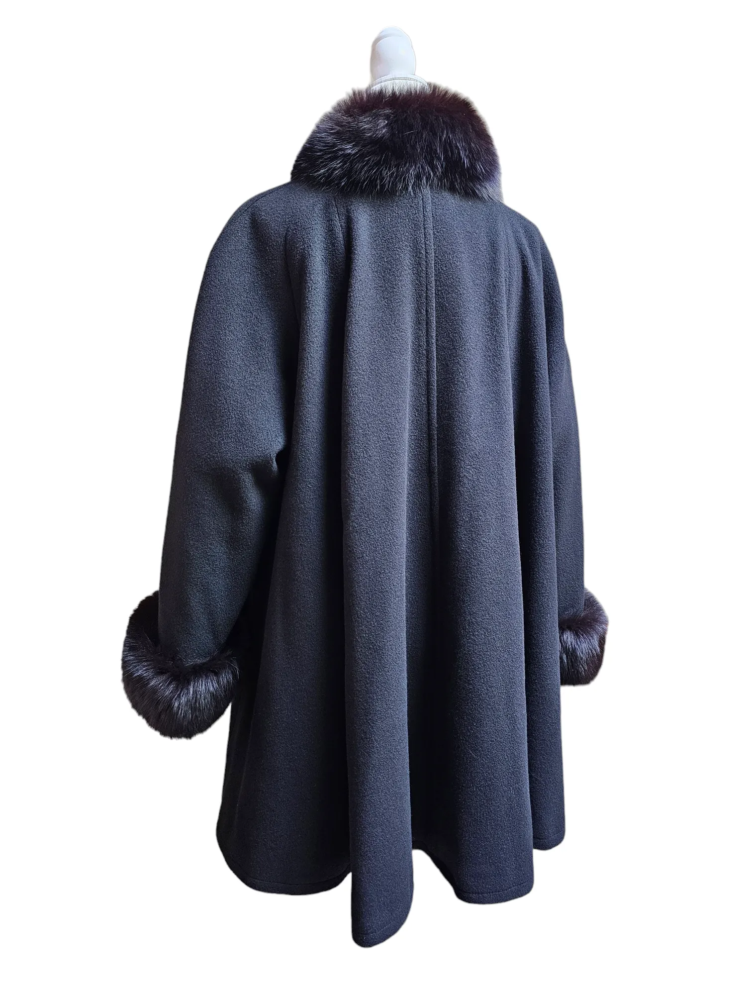Vintage Nina Ricci Only at Bloomingdale's Cashmere Wool Swing Coat Fur Trim L/XL
