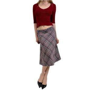 Vintage Plaid Midi Skirt (S)
