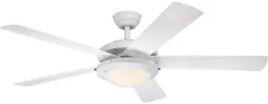 Westinghouse 7230200 Indoor Outdoor Ceiling Fan with Dimmable LED Light Fixture - 52 inch - White Finish -White ABS Blades - Frosted Glass
