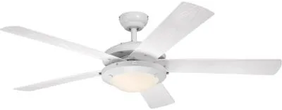 Westinghouse 7230200 Indoor Outdoor Ceiling Fan with Dimmable LED Light Fixture - 52 inch - White Finish -White ABS Blades - Frosted Glass
