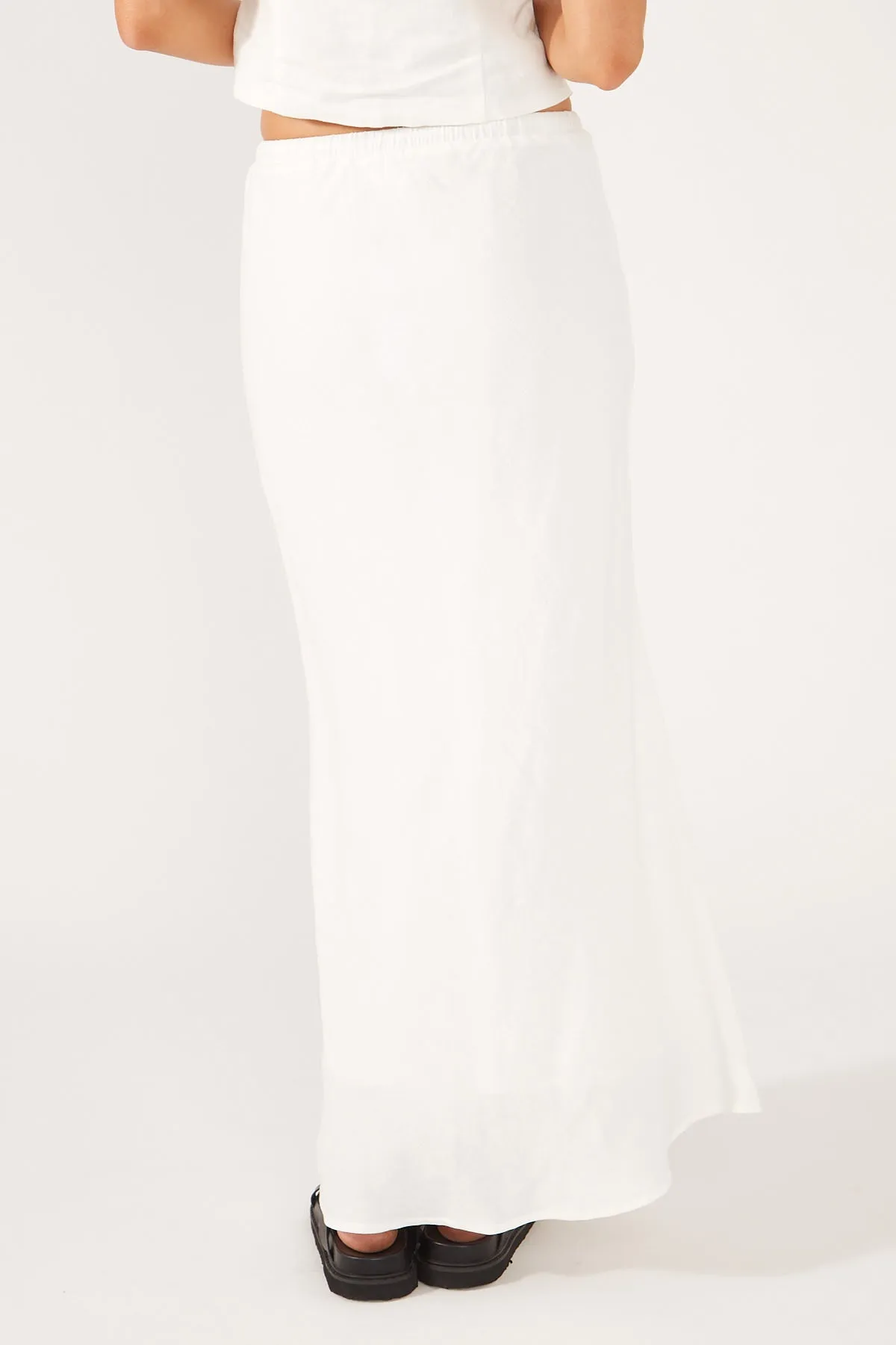 White Drawcord Midi Skirt