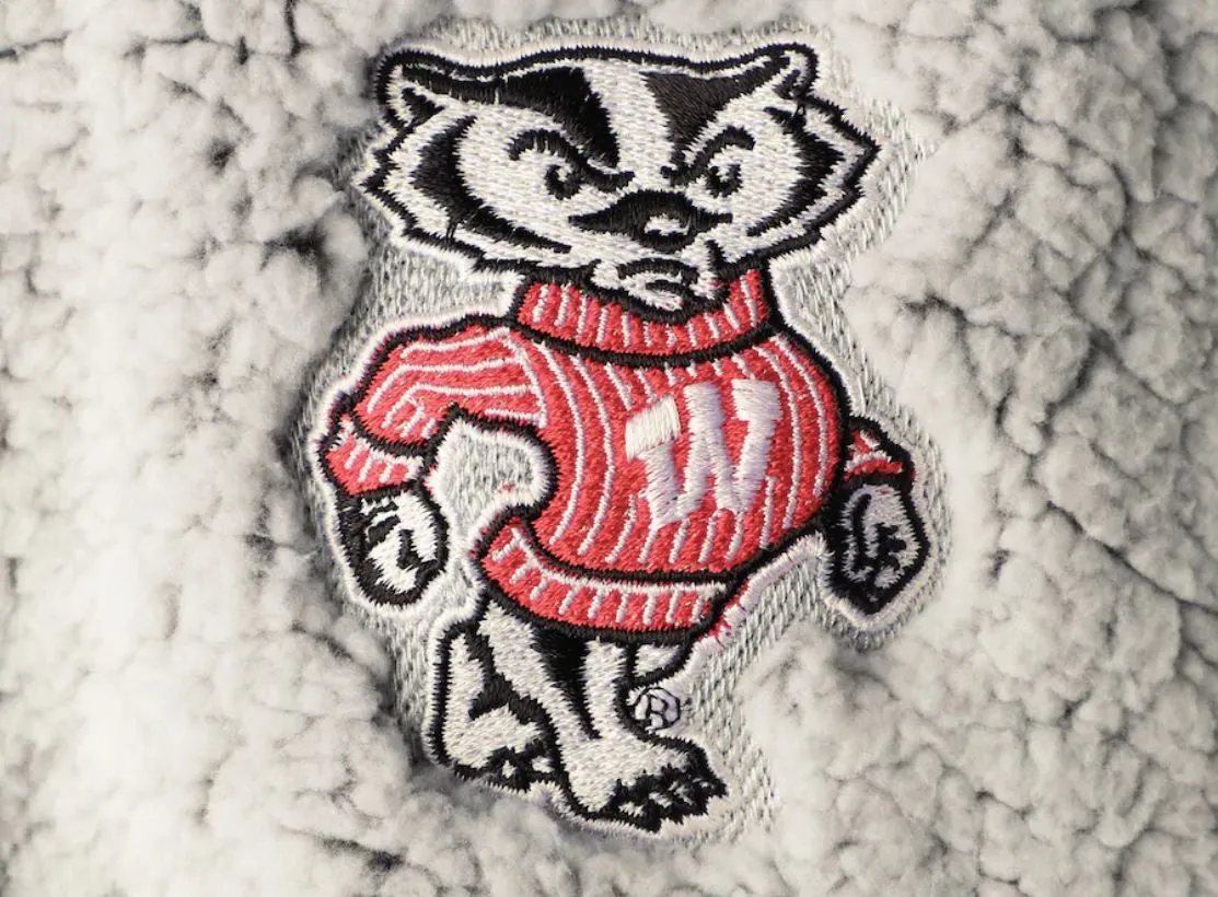Wisconsin Badgers Women's Heathered Gray/White Large Sherpa Full-Zip Jacket