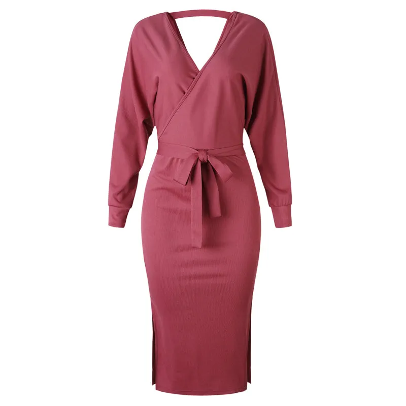 Women's Autumn/Winter Casual Sweater Knitted V-Neck Dress