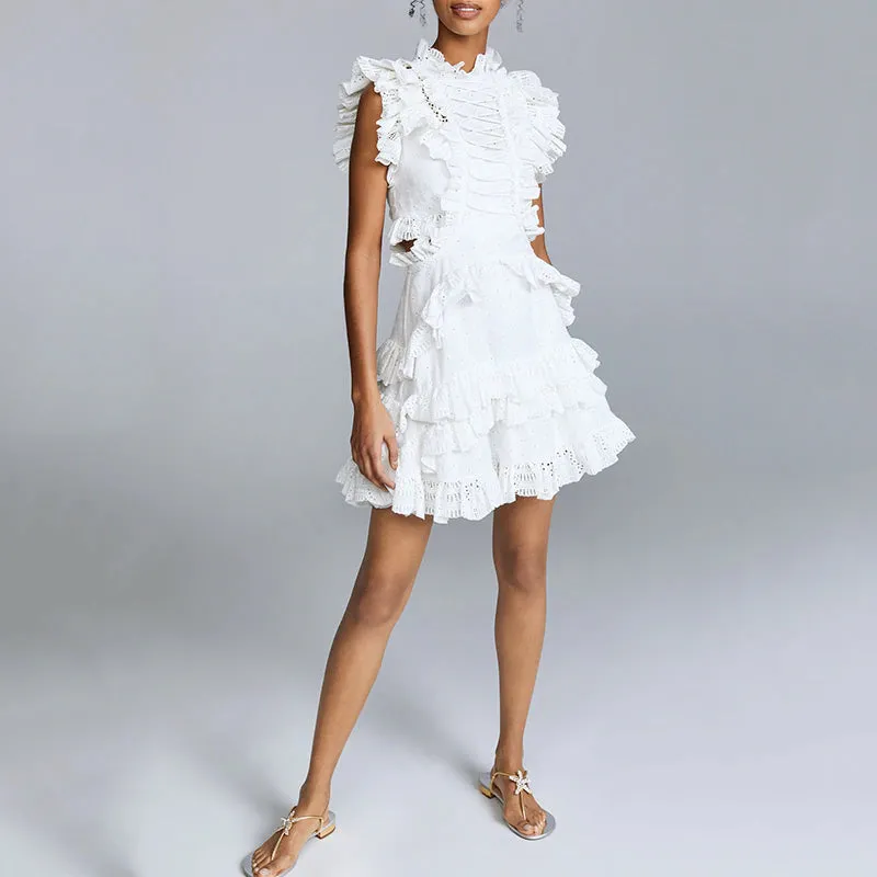 Women's High-Waist A-Line Sleeveless Lace Dress