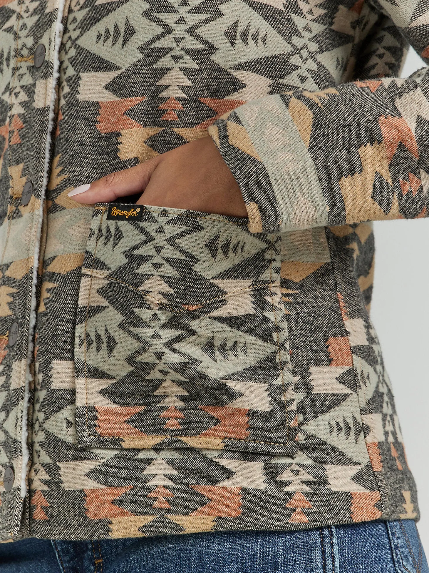 Women's Sherpa Lined Southwestern Barn Jacket - Grey Geo