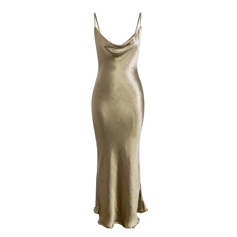 Women's Soft Satin Backless Maxi Dress
