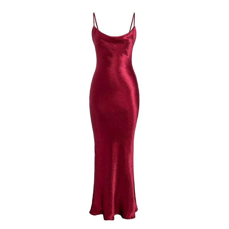 Women's Soft Satin Backless Maxi Dress