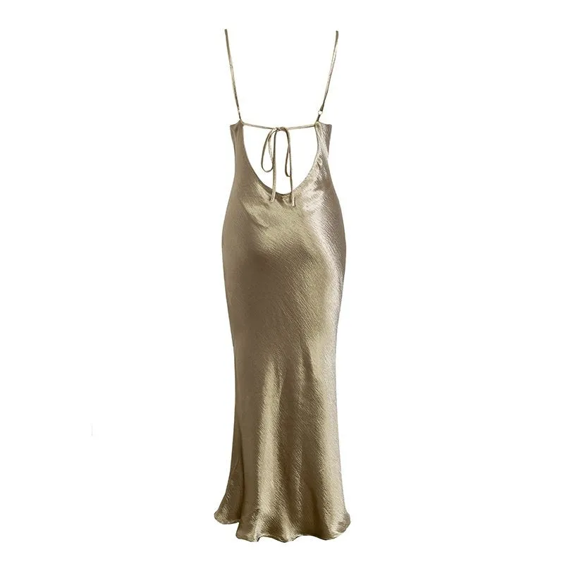 Women's Soft Satin Backless Maxi Dress