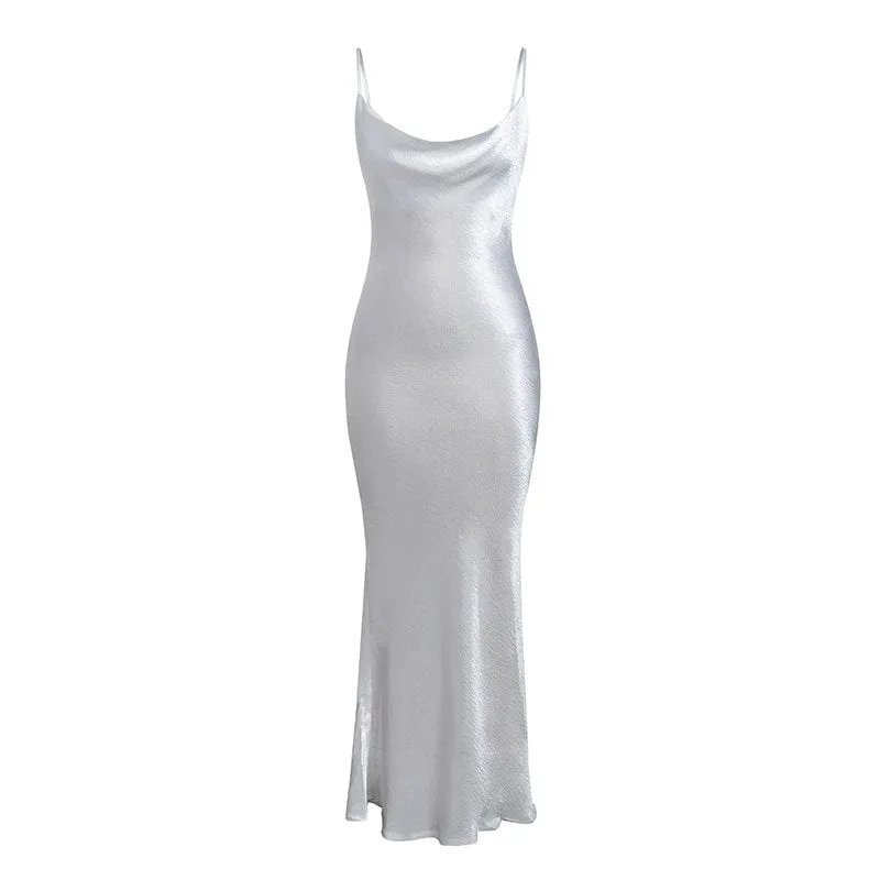 Women's Soft Satin Backless Maxi Dress