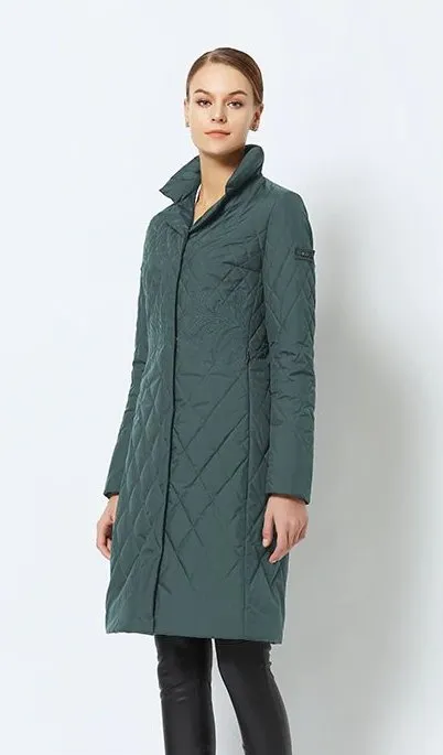 Women's Spring/Autumn Warm Thin Quilted Long Coat With Standing Collar