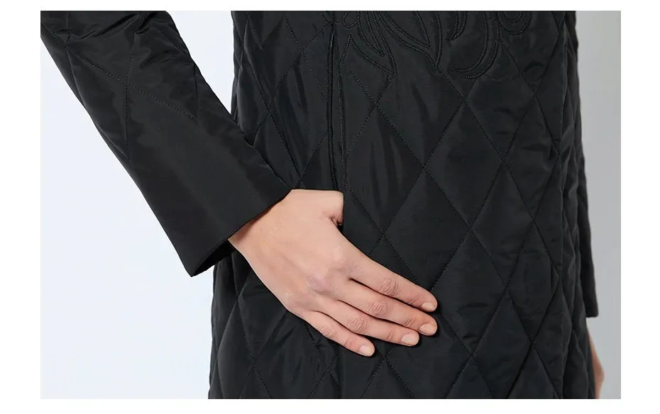 Women's Spring/Autumn Warm Thin Quilted Long Coat With Standing Collar