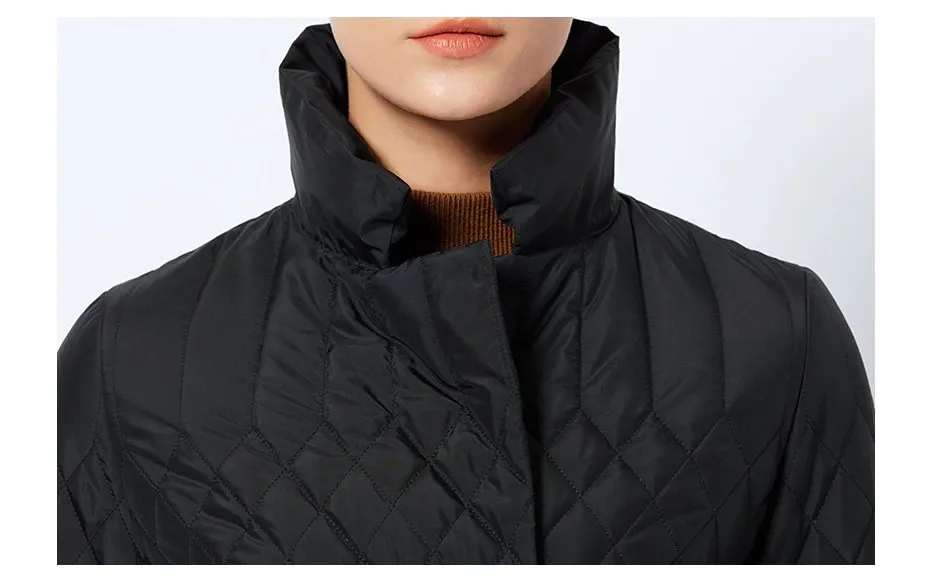 Women's Spring/Autumn Warm Thin Quilted Long Coat With Standing Collar