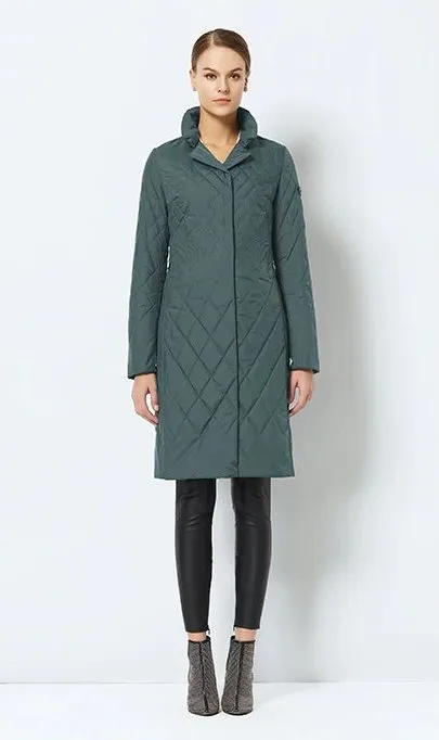 Women's Spring/Autumn Warm Thin Quilted Long Coat With Standing Collar
