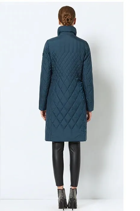 Women's Spring/Autumn Warm Thin Quilted Long Coat With Standing Collar