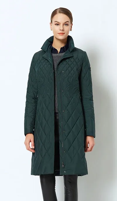 Women's Spring/Autumn Warm Thin Quilted Long Coat With Standing Collar