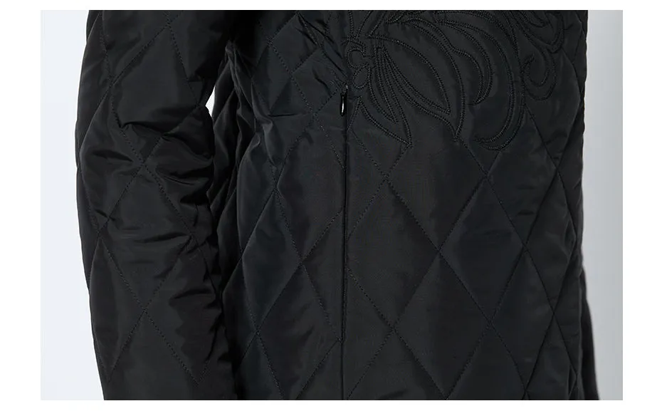 Women's Spring/Autumn Warm Thin Quilted Long Coat With Standing Collar