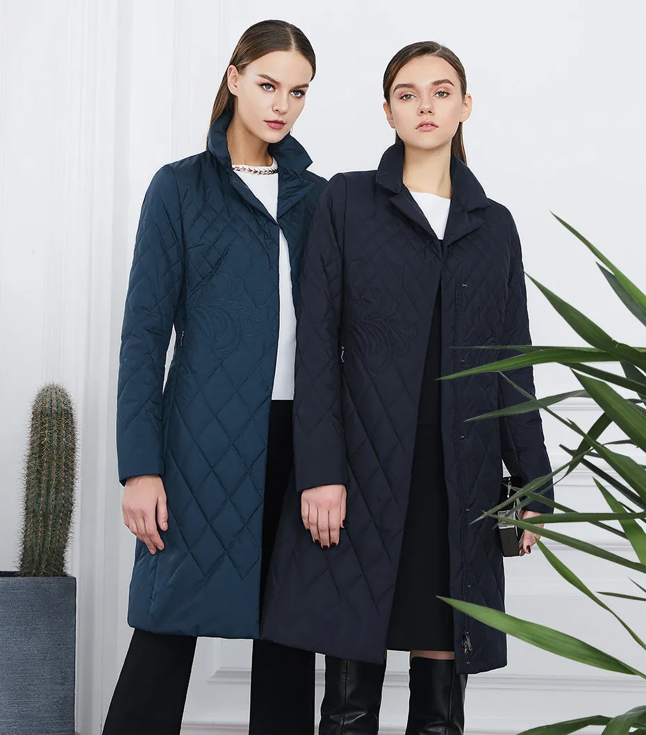 Women's Spring/Autumn Warm Thin Quilted Long Coat With Standing Collar