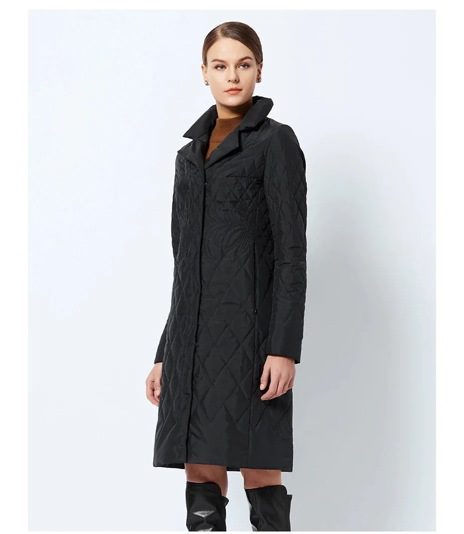 Women's Spring/Autumn Warm Thin Quilted Long Coat With Standing Collar