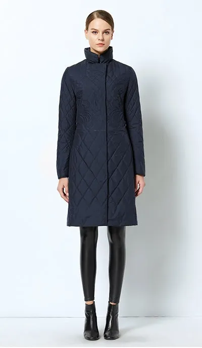 Women's Spring/Autumn Warm Thin Quilted Long Coat With Standing Collar
