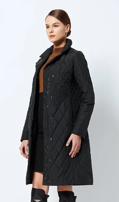 Women's Spring/Autumn Warm Thin Quilted Long Coat With Standing Collar